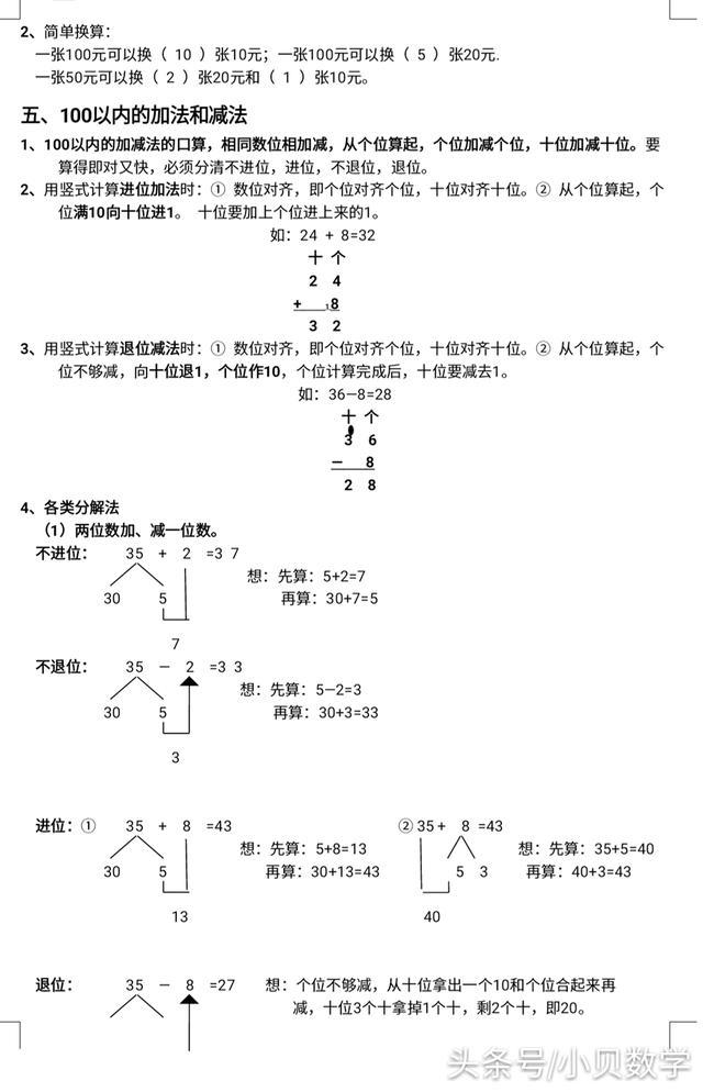 小学一年级数学下册知识点总结