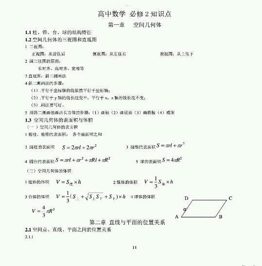 数学干货:高中数学必修二分章节全部知识点