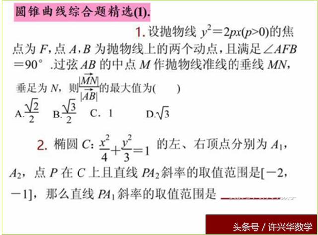 高考数学每日n题059.例题精讲与练习精编.圆锥曲线综合1