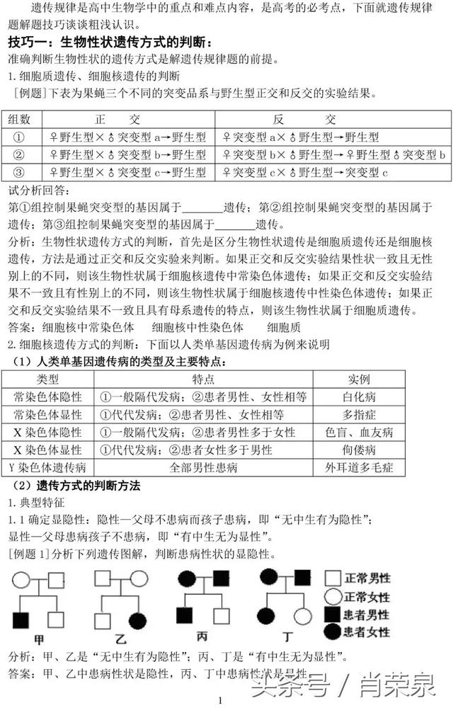 【高中生物】高一下：遗传规律题例题及其解题技巧！