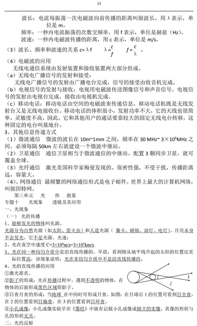 人教版初中物理知识点（填空版），家长替孩子收藏了，复习有用！