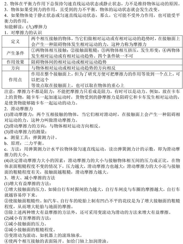 2018中考九年级物理运动和力基础知识汇总，知识点，解题技巧讲解