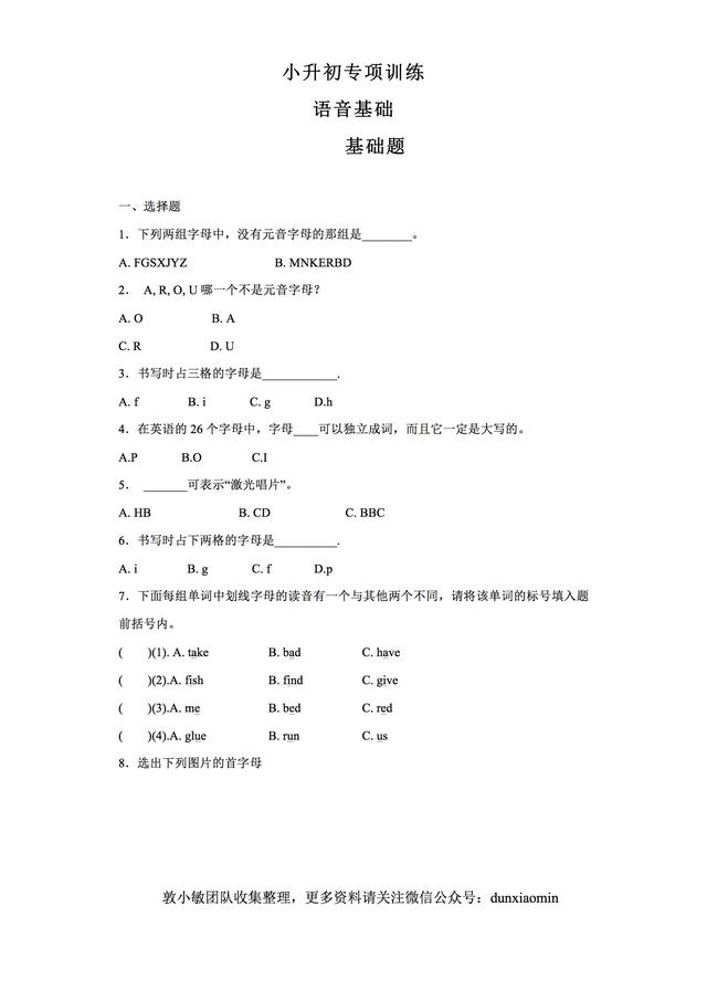 小升初英语考试知识专项训练：语音基础。全国通用版，题型新颖。