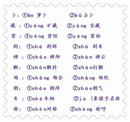 小学1-12册“多音字”汇总