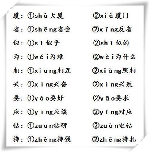 小学1-12册“多音字”汇总