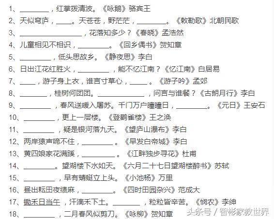 小升初语文，转给孩子做一遍，古诗词必考的80个填空练习题！