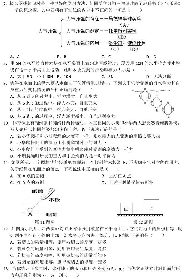 近几年中考物理力学部分易错题难题汇编，掌握了，能提分不少！