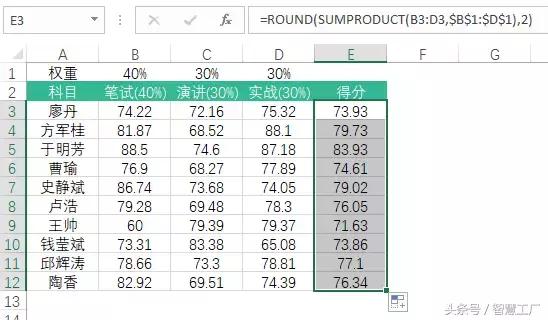 Excel里的一些加权算法应用