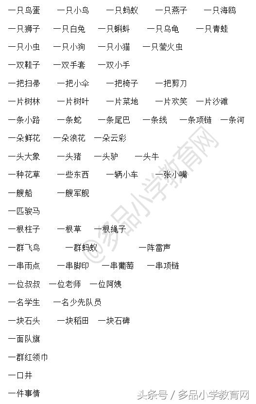 《量词填空》小学一、二年级量词练习题很关键知识点总结复习大全