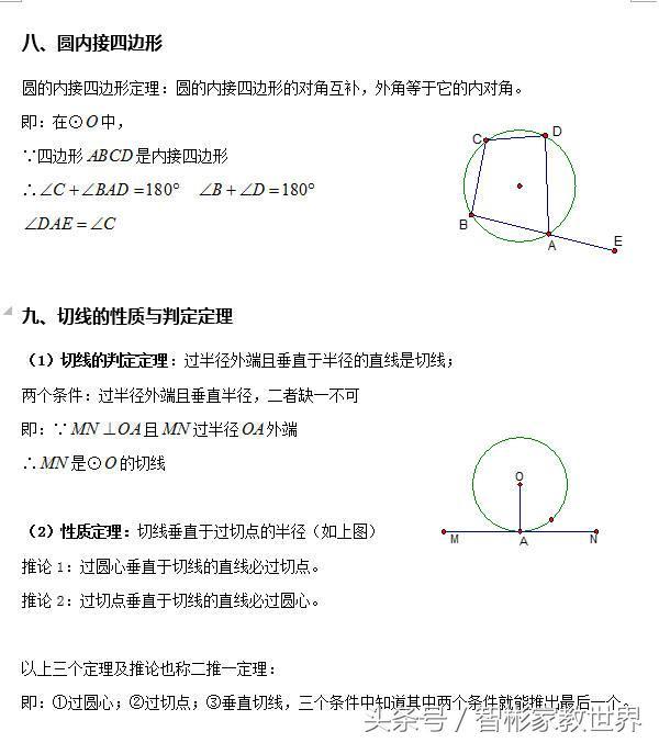 初中数学中考必备：关于圆的几何知识点全面归纳总结