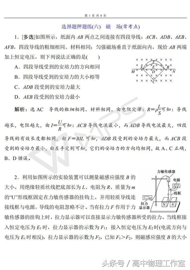 高考必考题型命题热点—押题(六)　磁场（清晰版）