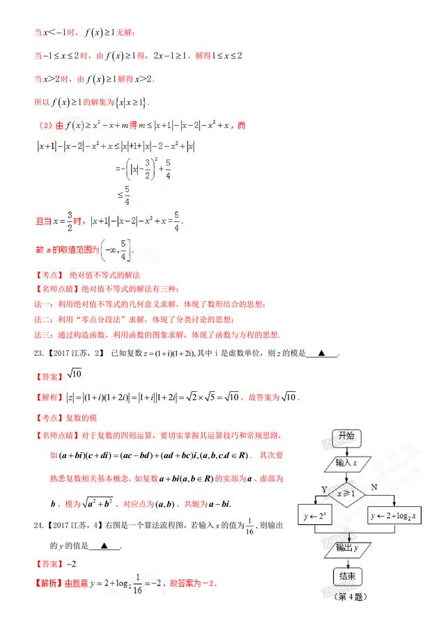 2017高考数学试题汇编与解析：复数算法流程，选修极坐标不等式