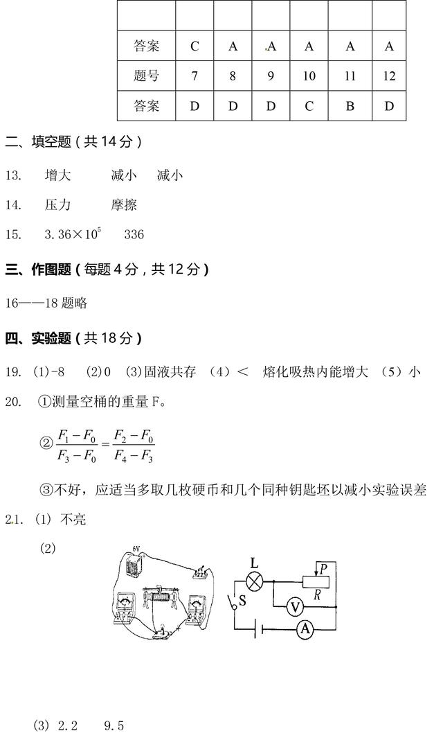 初三下册物理4月测试卷