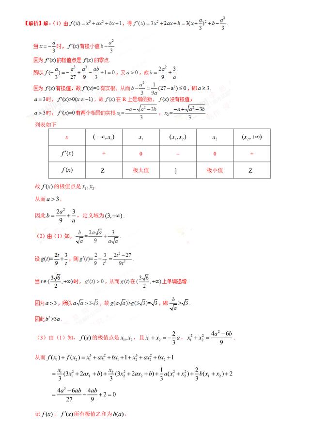 2017高考数学（文）试题汇编与解析：导数