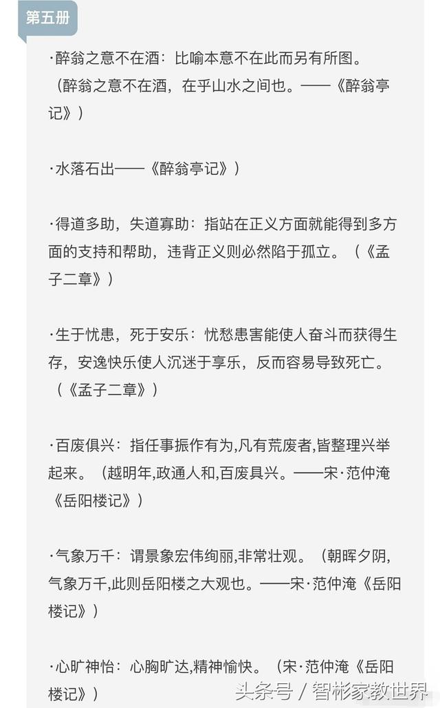 中考语文必备：初中六册语文教材文言文中的成语