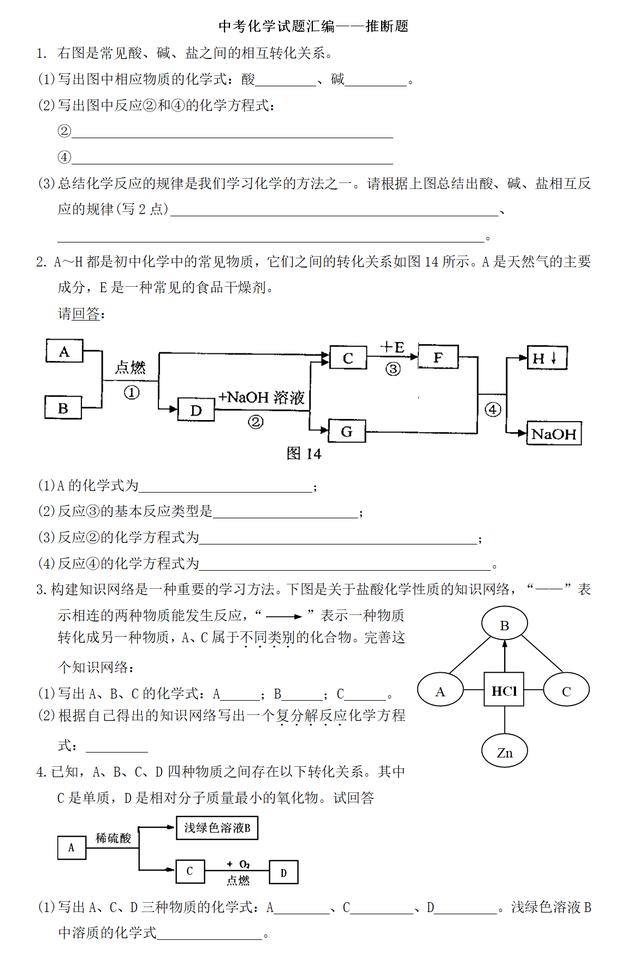 中考化学经典推断题21道，附答案（建议阅读后收藏）