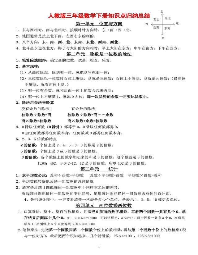 2018最新小数人教版三年级数学下册知识点总结归纳 家长老师必备