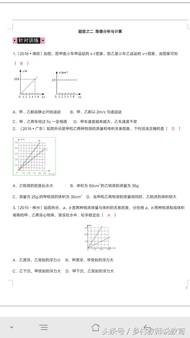 2018年中考物理题型复习（一）图像图片分析题