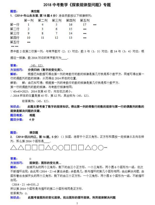 2018中考数学《探索规律型问题》专题