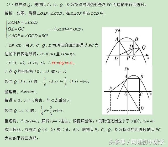 中考数学：二次函数与特殊四边形有关的问题