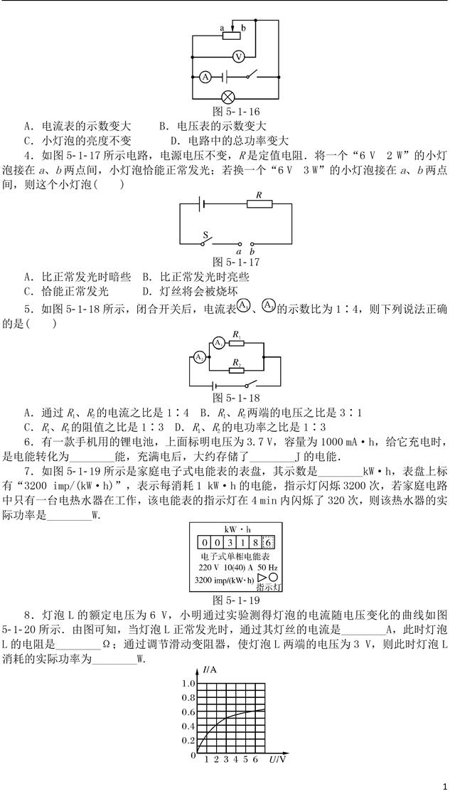 中考物理电能电功率专题复习，中考常考真题都在这了，都会做吗？