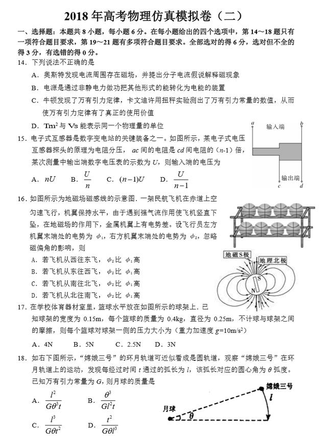 2018年高考物理仿真模拟卷（二）