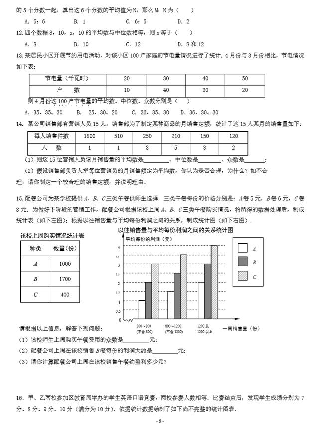 2018中考平均数、中位数、众数强化训练（有需要的收藏）