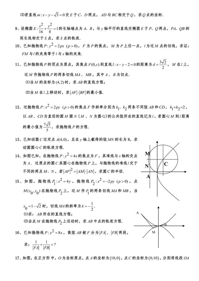 高中数学23个典型的圆锥曲线题型加强训练解析