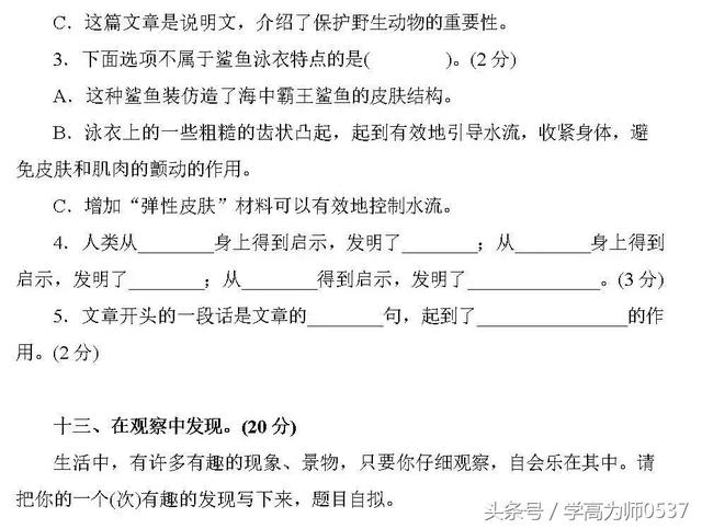 人教版语文3——6年级下册1——5单元练习（附答案），高效学习必备