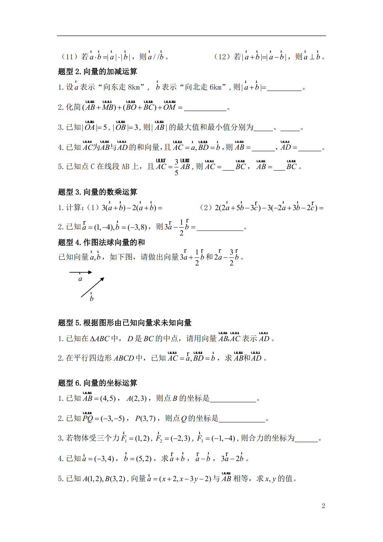 《高中数学》必会基础题型5—《平面向量》