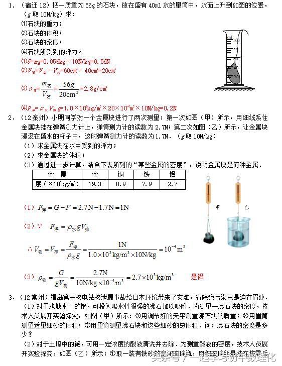 初中物理——物体的浮沉条件及其应用计算题汇编