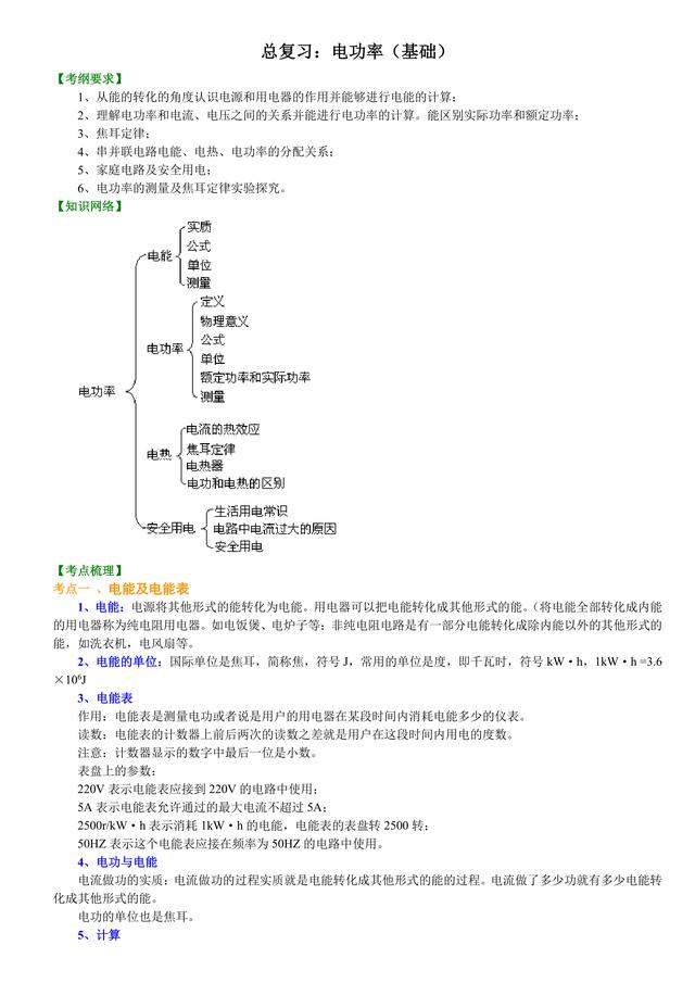 中考物理总复习冲刺：电功率详细解析