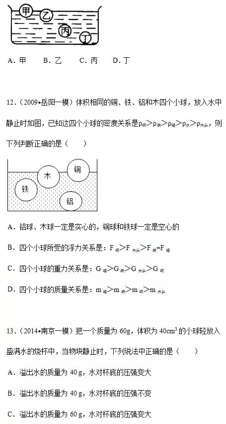 初中物理｜浮力与压强练习题及详细解答