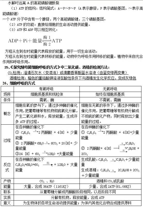 高中生物学业水平知识汇总——必修一