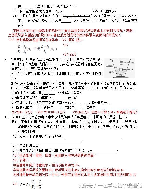 「初中物理」浮力实验题汇编 中考提分必备！