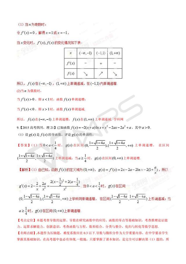 高考数学黄金解题模板：导数与函数的单调性问题（含答案）