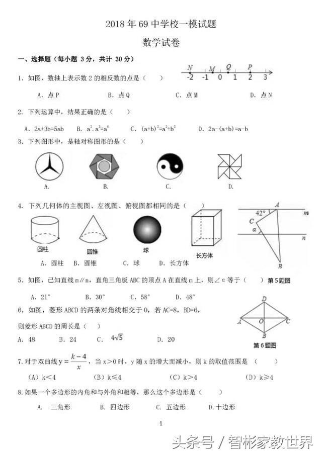 中考数学冲刺：一套重点中学模拟试题含答案