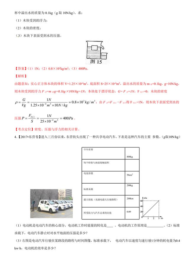 2017中考物理试题汇编：压强和浮力详细解析（超全36页）