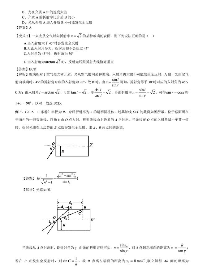 高考物理总复习冲刺：光的折射全反射色散知识点详细解析