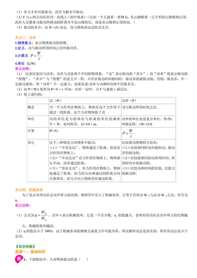 中考物理总复习冲刺：功，功率，机械效率知识点详细解析