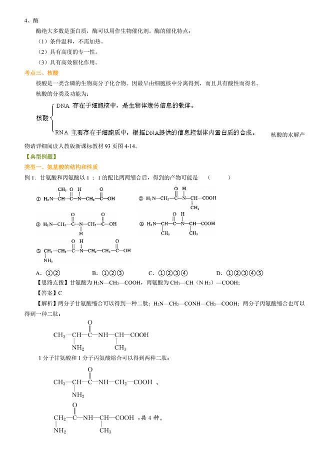 高考化学总复习冲刺：蛋白质，核酸知识点详细解析