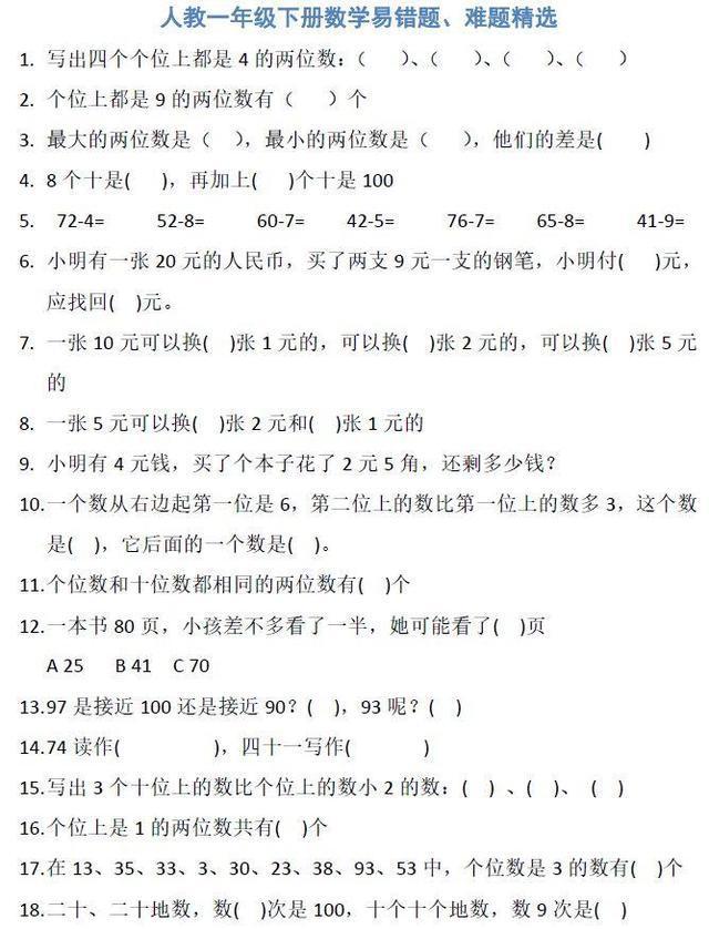 最强期末复习：1~6年级数学易错知识题解，孩子掌握少说也98！