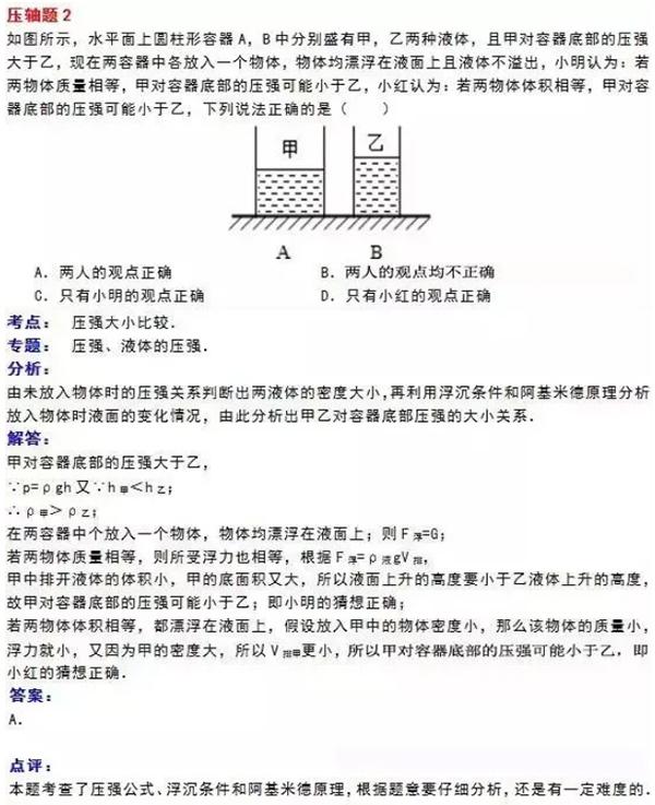 2018中考考前冲刺，物理压轴题预测