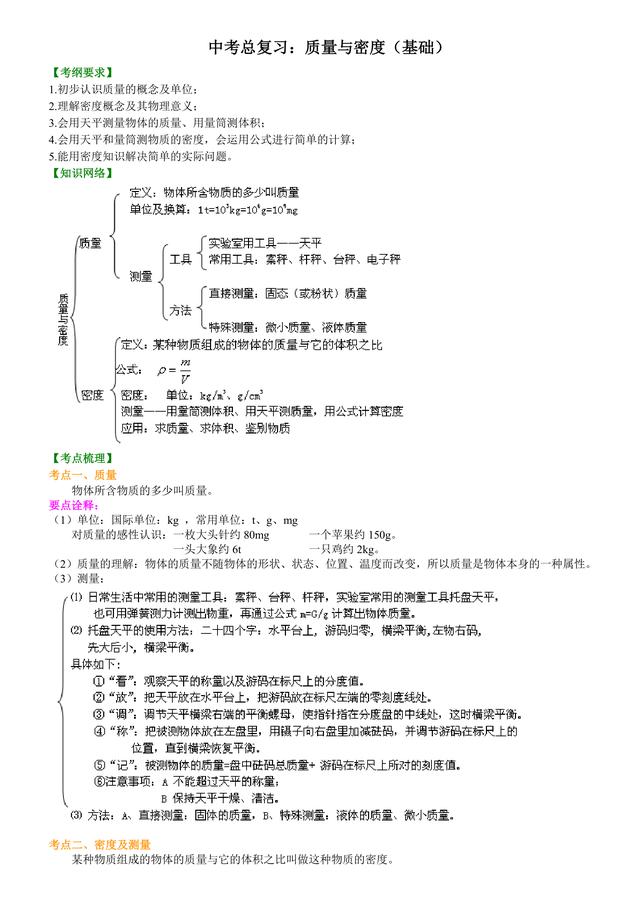 初中物理知识点解析，中考必备：质量与密度