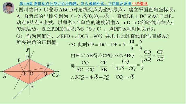 中考数学：菱形动点分类讨论压轴题，怎么求解析式、正切值及范围