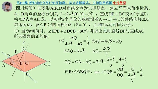 中考数学：菱形动点分类讨论压轴题，怎么求解析式、正切值及范围