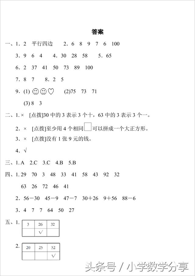 人教一年级数学下册期末检测一卷及答案522