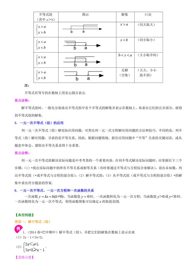 初中数学知识点解析，中考必备：一元一次不等式组