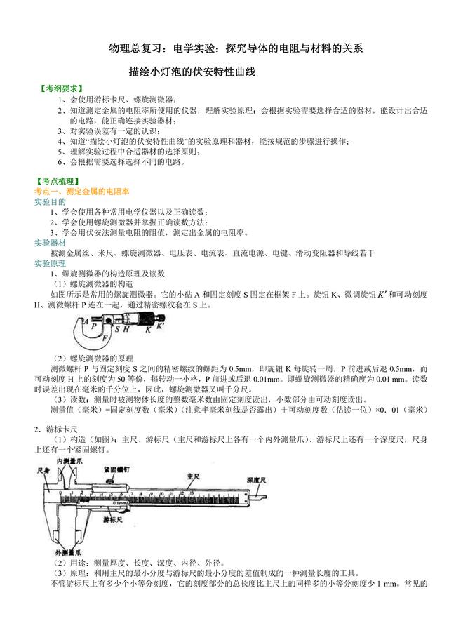 高考物理总复习冲刺：探究导体电阻与材料的关系知识点详细解析