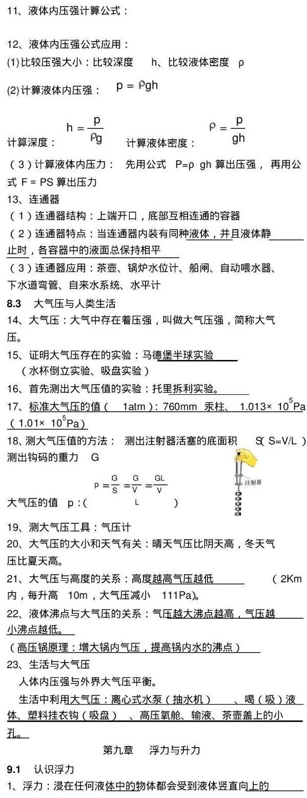 沪粤版八年级物理下知识总结（可打印），是我见过最全的复习资料